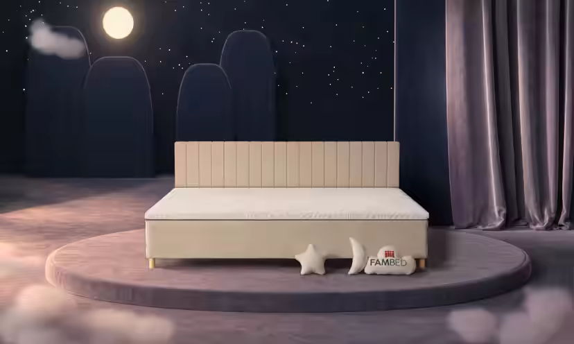 FAMBED familieseng i beige, 270 × 200 cm, med sengegavl